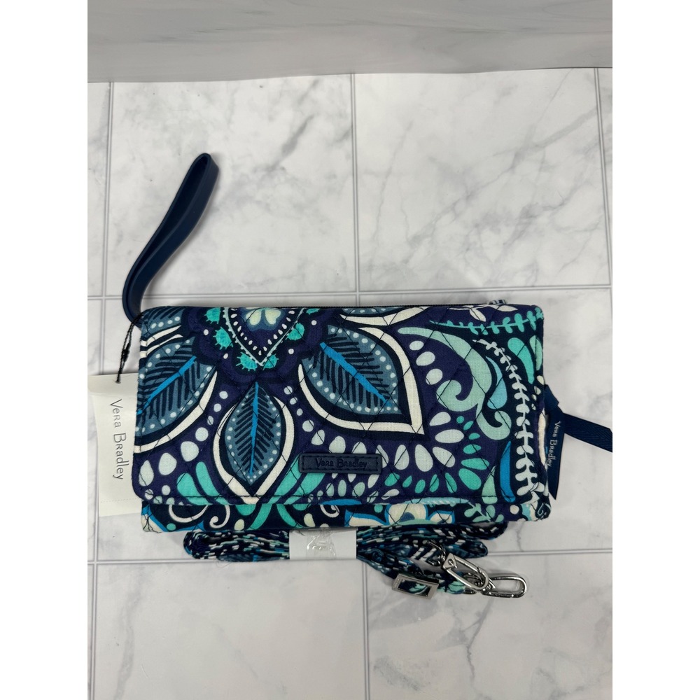 Vera Bradley RFID All in One Crossbody Blue Island Medallion Wallet NWT